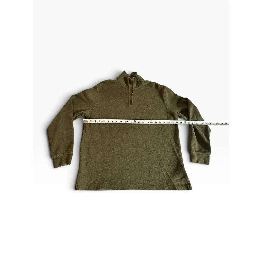 Polo Ralph Lauren Quarter Zip Pullover Mens L Olive Green Cotton Logo EUC